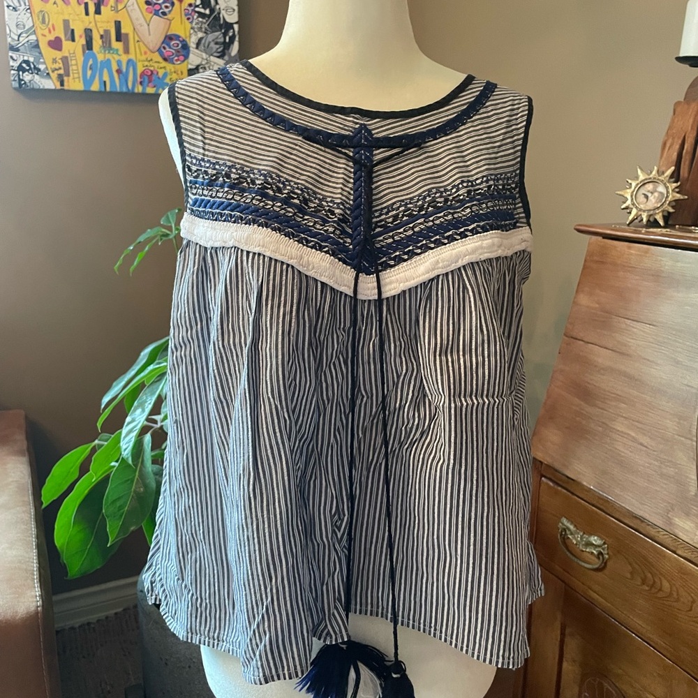 Velzera Navy and White Striped Blouse
